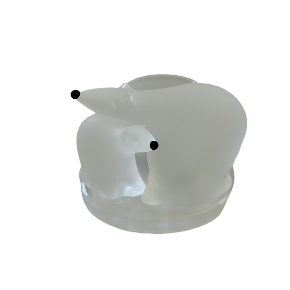 Partylite Votive Holder Polar Bear & Cub Frosted Glass Tea Light Holder